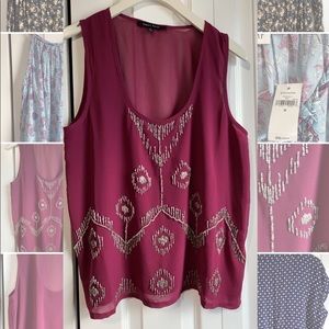 Magenta Sheer Tank with Silver Beaded Design